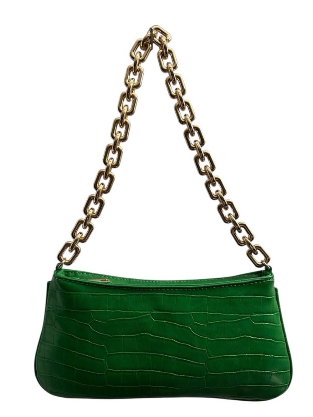 Zara Green Croc-Embossed Mini Shoulder Bag with Gold Chain